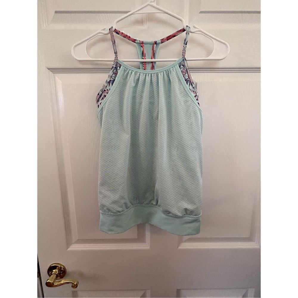 Ivivva Mint green blue Aztec Double Dutch Tank Top size 10 EUC